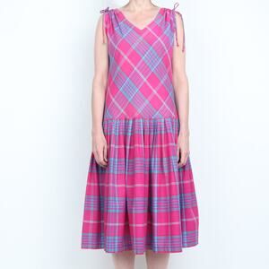 Vintage 1980s Brook Hollow Pink Plaid Sleeveless Midi  SunDress M